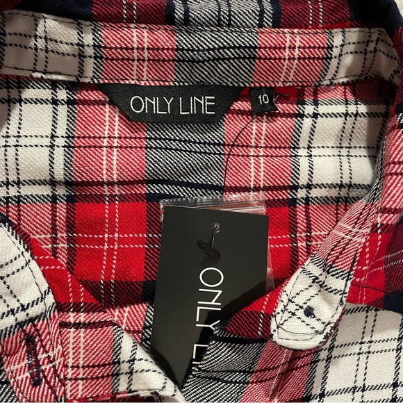 Only Line Red Plaid Women’s Shirt 10 Long Sleeve Button Down - Picture 4 of 12